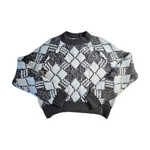 Coco Jaimeson Medium Womens Sweater Chunky Argyle Blue Cozy